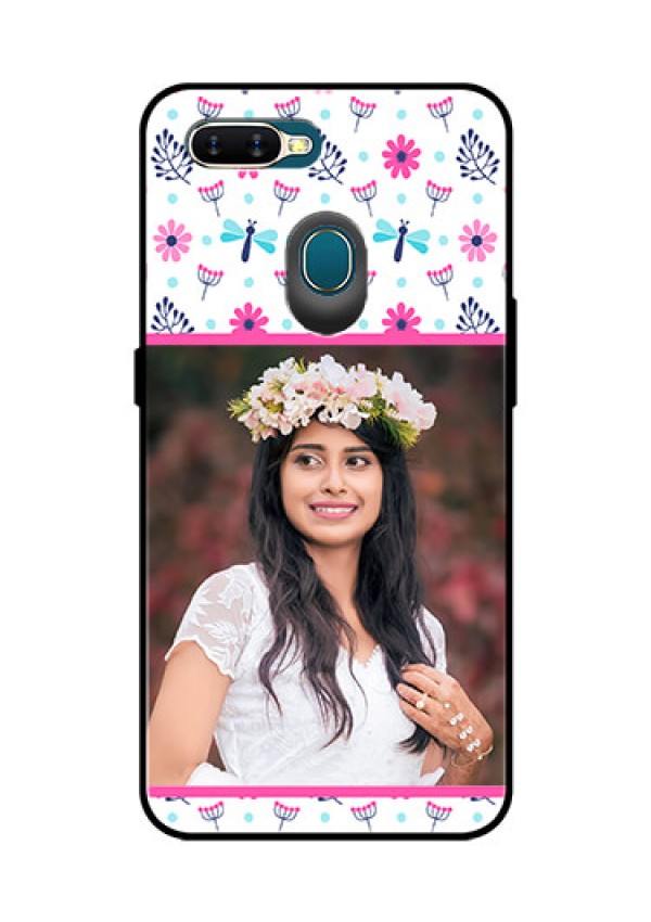 Oppo A7 Photo Printing on Glass Case  - Colorful Flower Design
