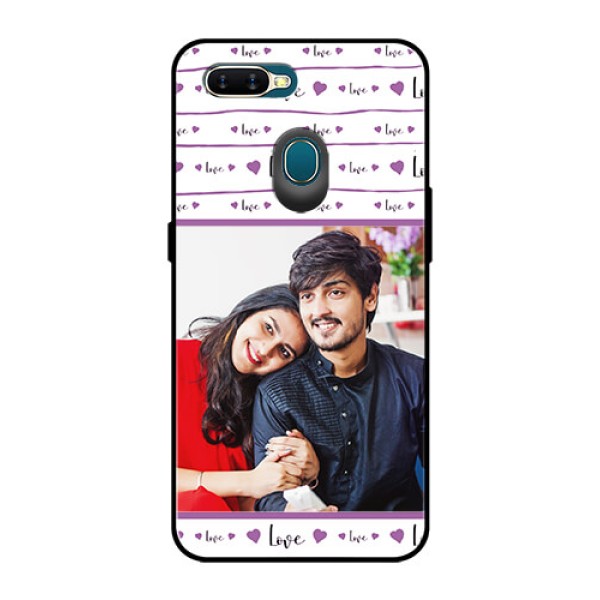 Oppo A7 Custom Glass Mobile Case  - Couples Heart Design