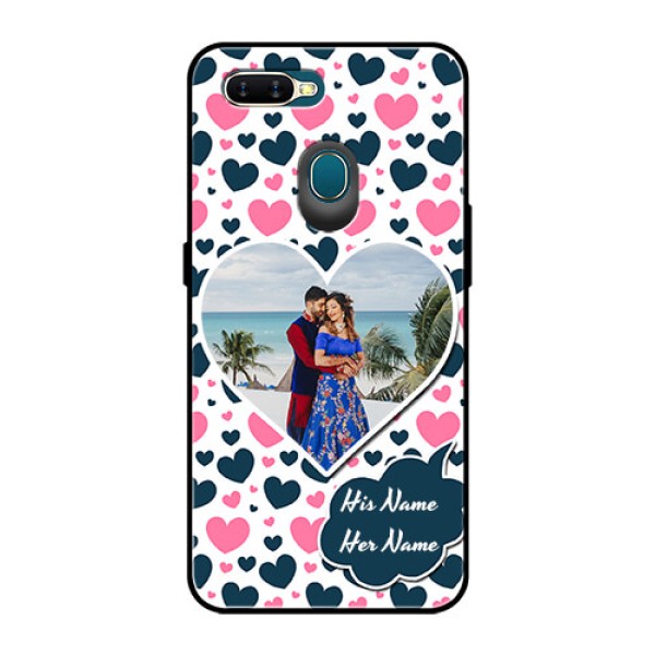 Oppo A7 Custom Glass Phone Case  - Pink & Blue Heart Design