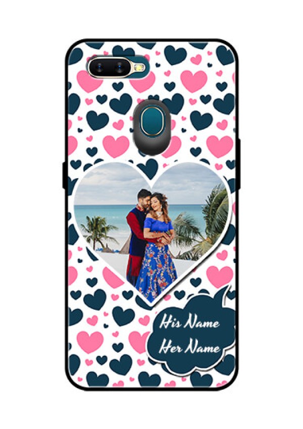 Oppo A7 Custom Glass Phone Case  - Pink & Blue Heart Design