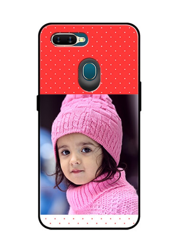 Oppo A7 Photo Printing on Glass Case  - Red Pattern Design