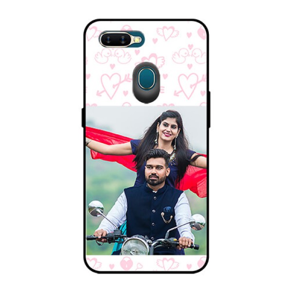 Oppo A7 Custom Glass Mobile Case - Pink Flying Heart Design Oppo A7 Custom Glass Mobile Case - Pink Flying Heart Design