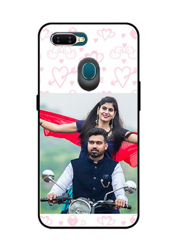 Oppo A7 Custom Glass Mobile Case  - Pink Flying Heart Design