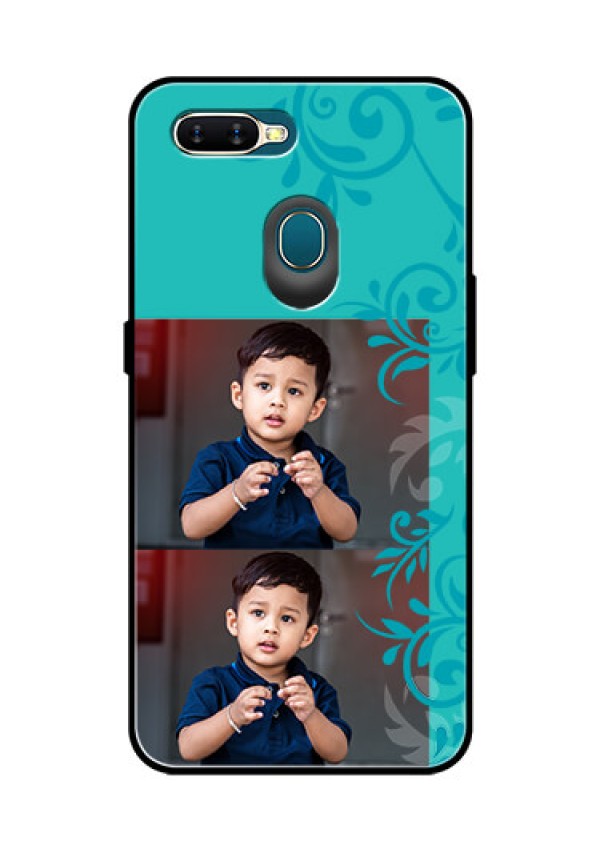 Oppo A7 Personalized Glass Phone Case  - with Photo and Green Floral Design 