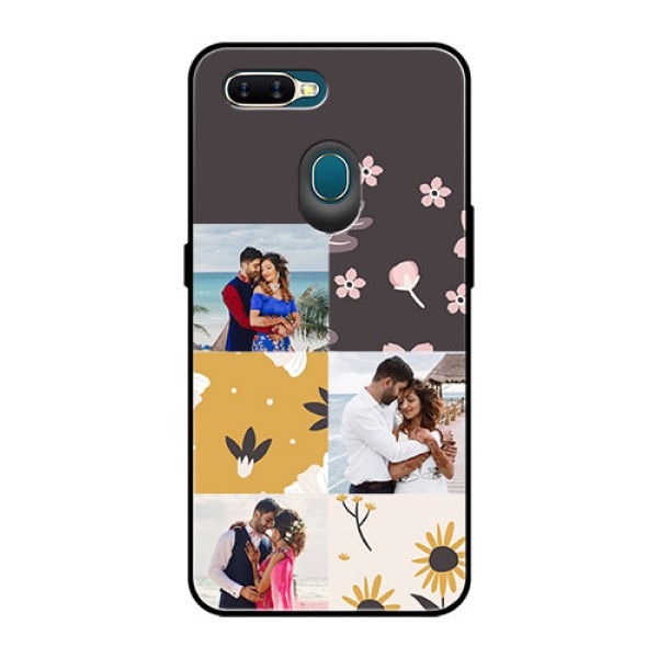 Oppo A7 Photo Printing on Glass Case - 3 Images with Floral Design Oppo A7 Photo Printing on Glass Case - 3 Images with Floral Design