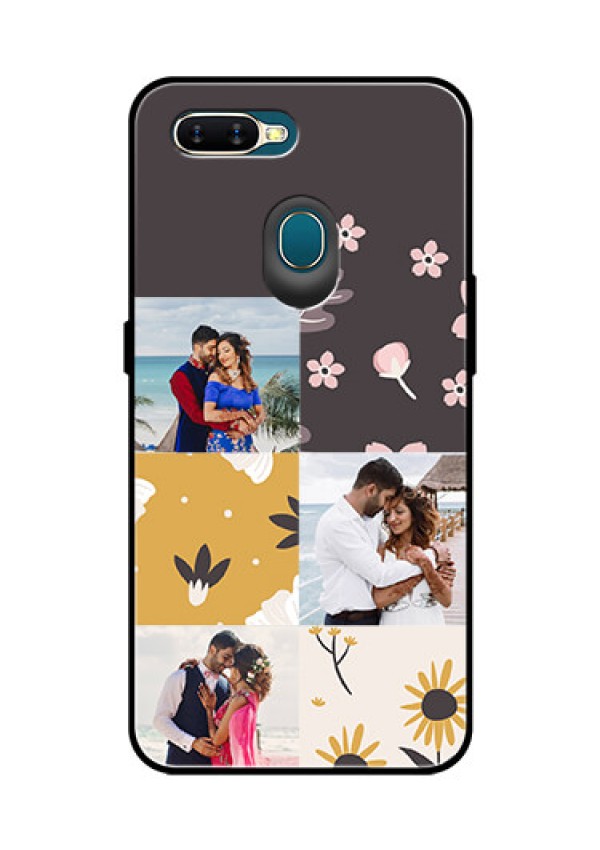Oppo A7 Photo Printing on Glass Case  - 3 Images with Floral Design