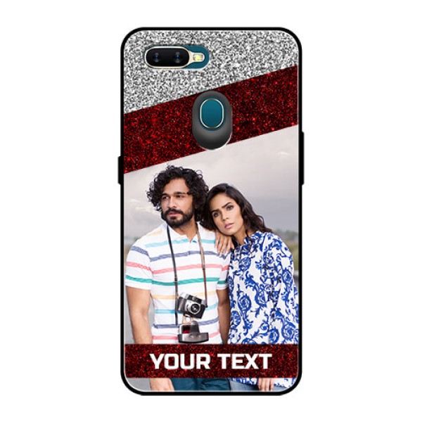 Oppo A7 Personalized Glass Phone Case  - Image Holder with Glitter Strip Design