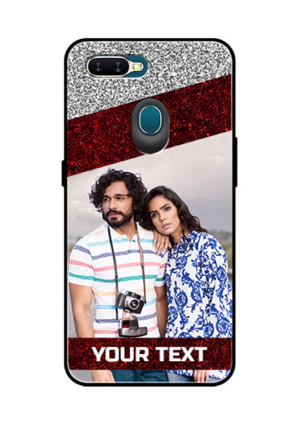 Oppo A7 Personalized Glass Phone Case  - Image Holder with Glitter Strip Design