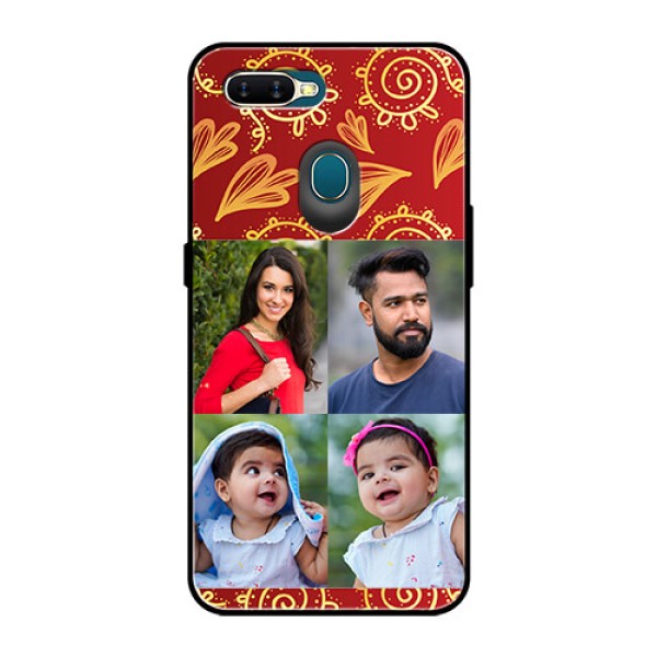 Oppo A7 Photo Printing on Glass Case  - 4 Image Traditional Design