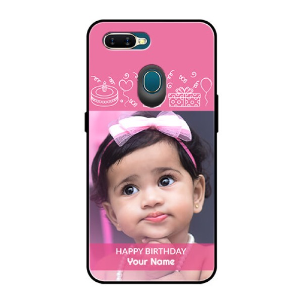 Oppo A7 Photo Printing on Glass Case - with Birthday Line Art Design Oppo A7 Photo Printing on Glass Case - with Birthday Line Art Design