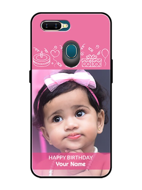 Custom Oppo A7 Photo Printing on Glass Case  - with Birthday Line Art Design