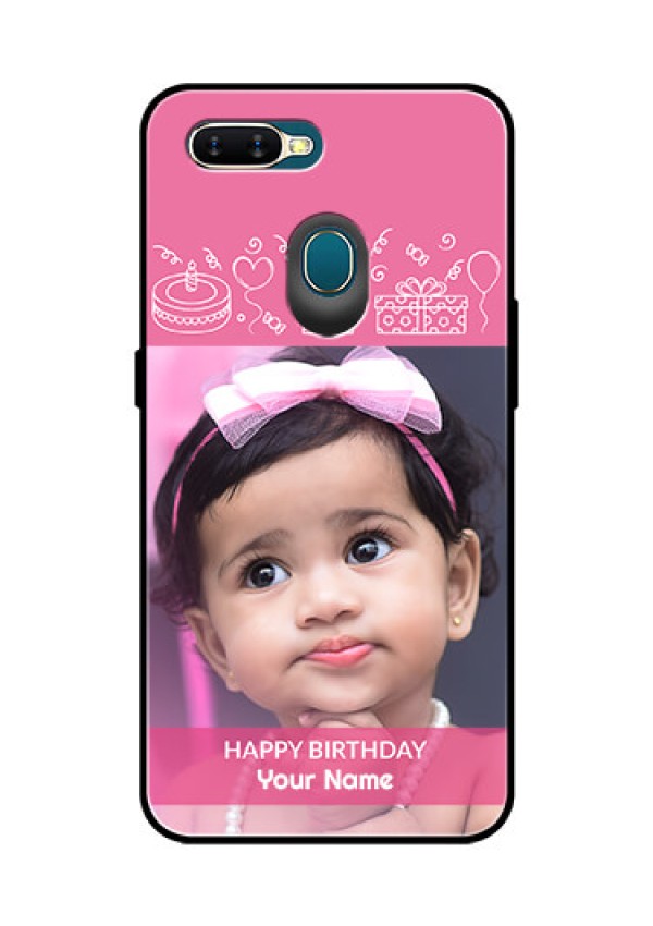 Oppo A7 Photo Printing on Glass Case  - with Birthday Line Art Design
