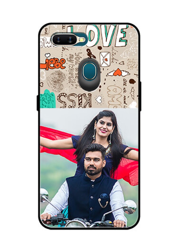 Oppo A7 Custom Glass Phone Case  - Love Doodle Pattern 