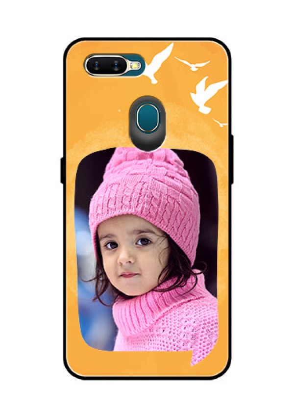 Oppo A7 Personalized Glass Phone Case  - Water Color Design with Bird Icons