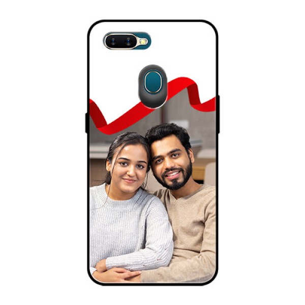 Oppo A7 Photo Printing on Glass Case  - Red Ribbon Frame Design