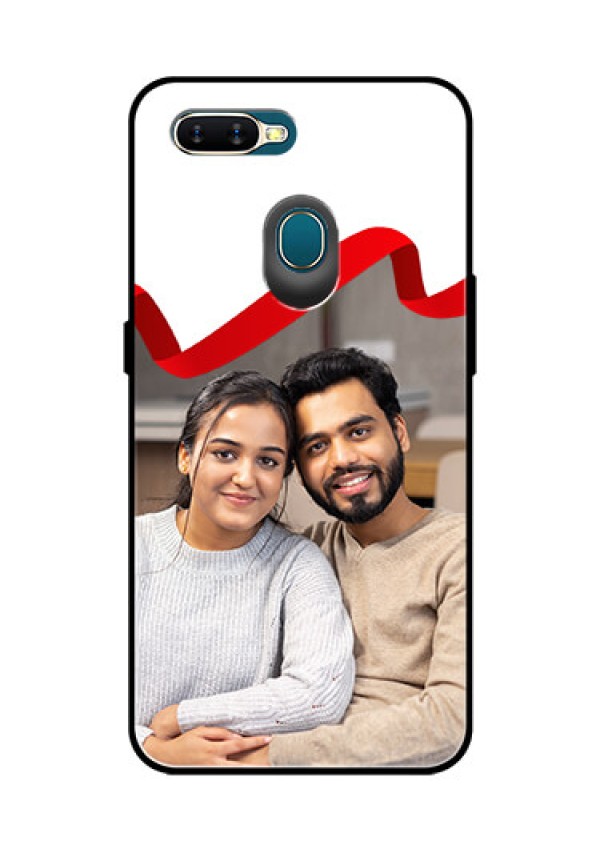 Oppo A7 Photo Printing on Glass Case  - Red Ribbon Frame Design
