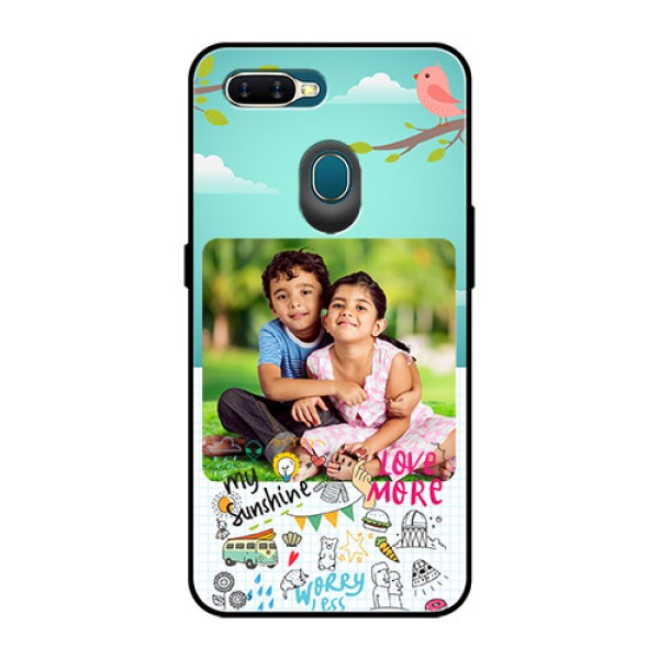 Oppo A7 Photo Printing on Glass Case  - Doodle love Design