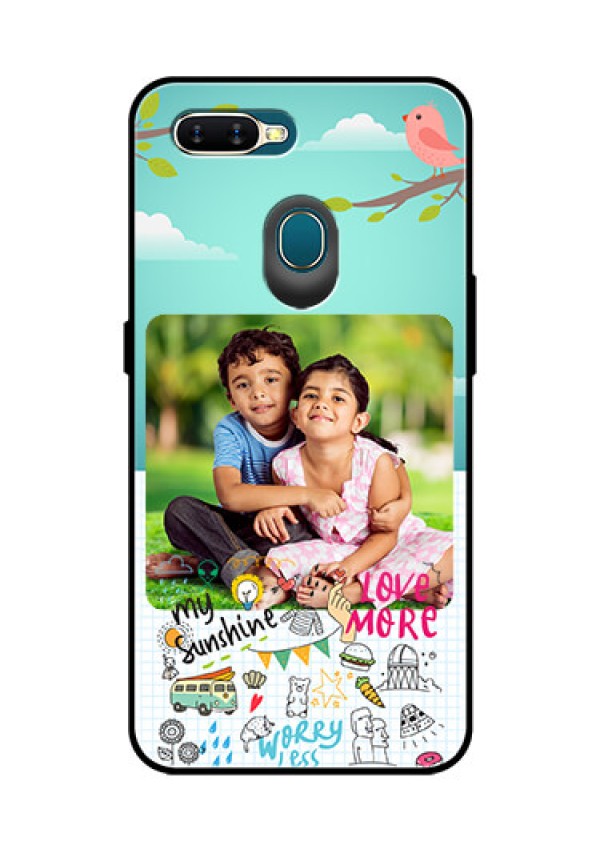 Oppo A7 Photo Printing on Glass Case  - Doodle love Design