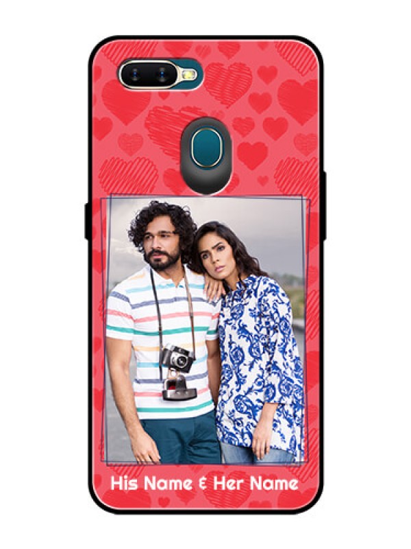 Custom Oppo A7 Photo Printing on Glass Case  - with Red Heart Symbols Design