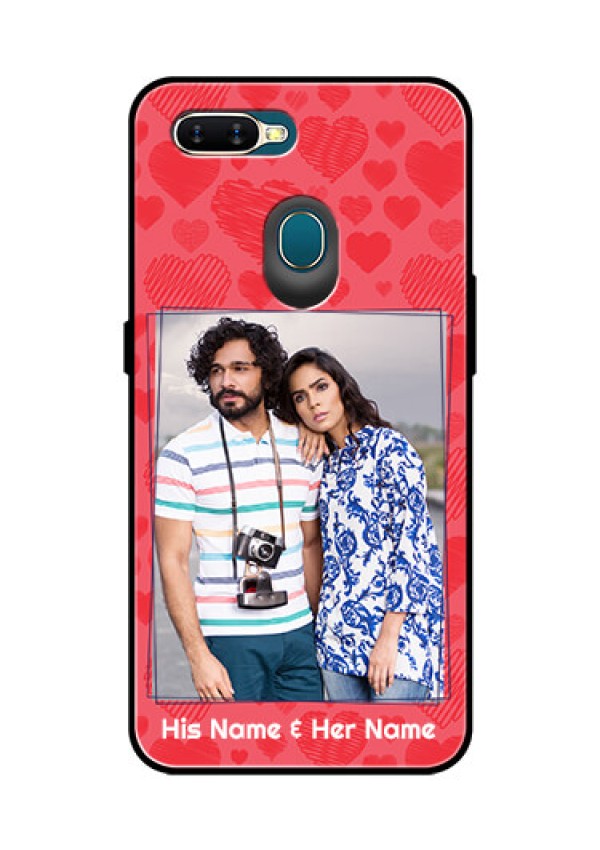 Oppo A7 Photo Printing on Glass Case  - with Red Heart Symbols Design