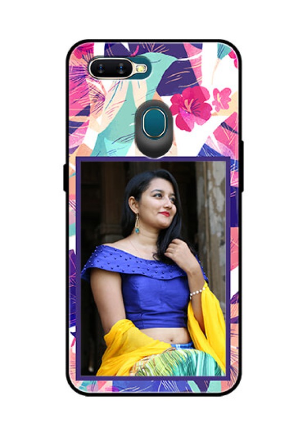 Oppo A7 Custom Glass Mobile Case  - Abstract Floral Design