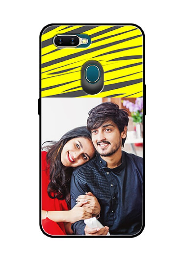 Oppo A7 Photo Printing on Glass Case  - Yellow Abstract Design