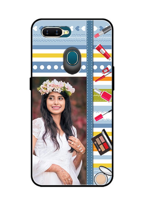 Oppo A7 Personalized Glass Phone Case  - Makeup Icons Design