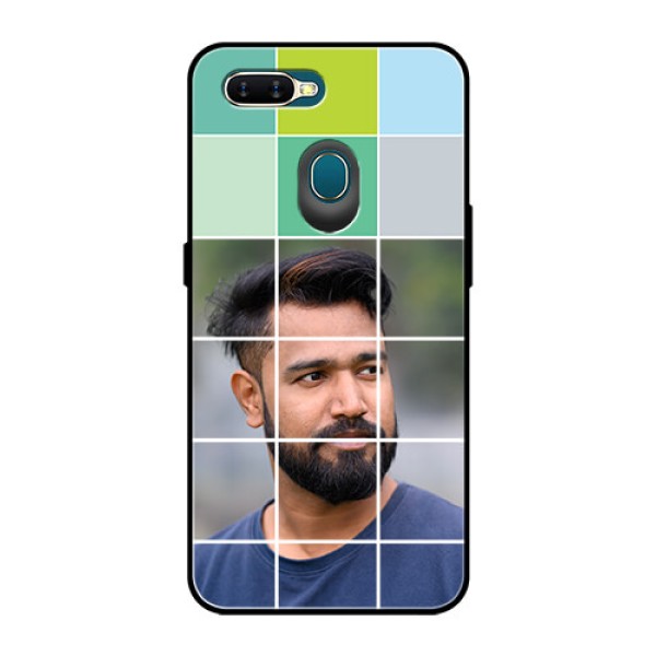 Oppo A7 Photo Printing on Glass Case  - with white box pattern 