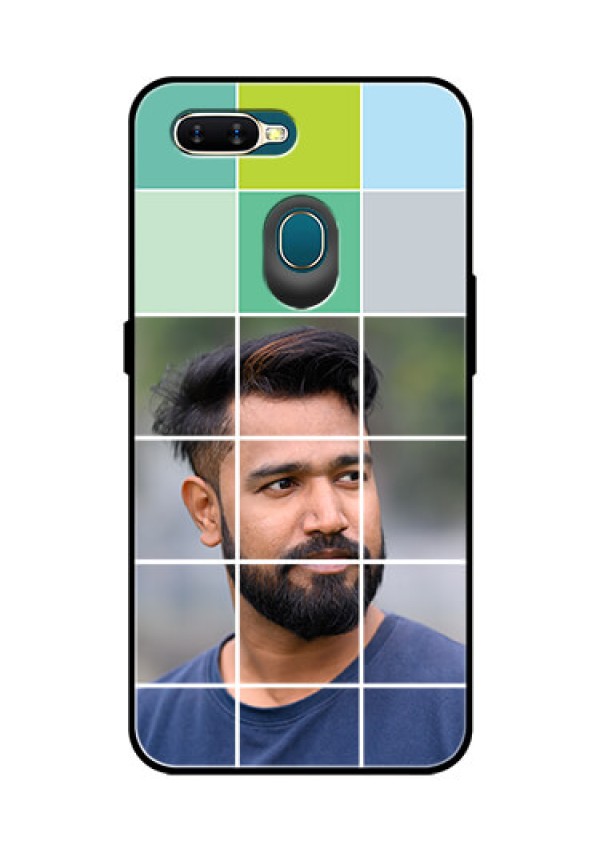 Oppo A7 Photo Printing on Glass Case  - with white box pattern 