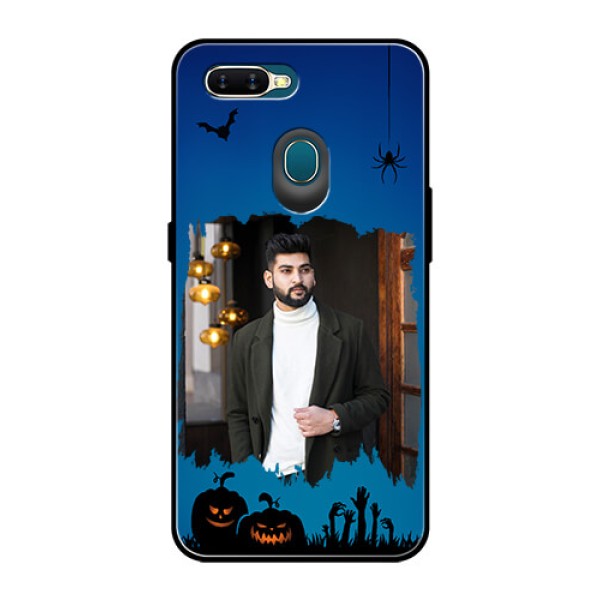 Oppo A7 Photo Printing on Glass Case  - with pro Halloween design 