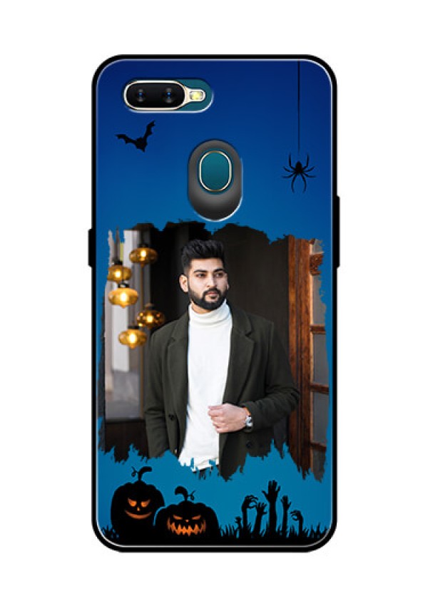 Oppo A7 Photo Printing on Glass Case  - with pro Halloween design 