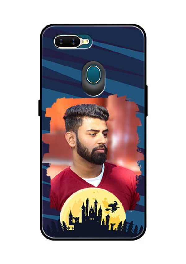 Oppo A7 Photo Printing on Glass Case  - Halloween Witch Design 