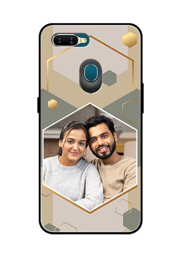 Oppo A7 Photo Printing on Glass Case - Stylish Hexagon Pattern Design