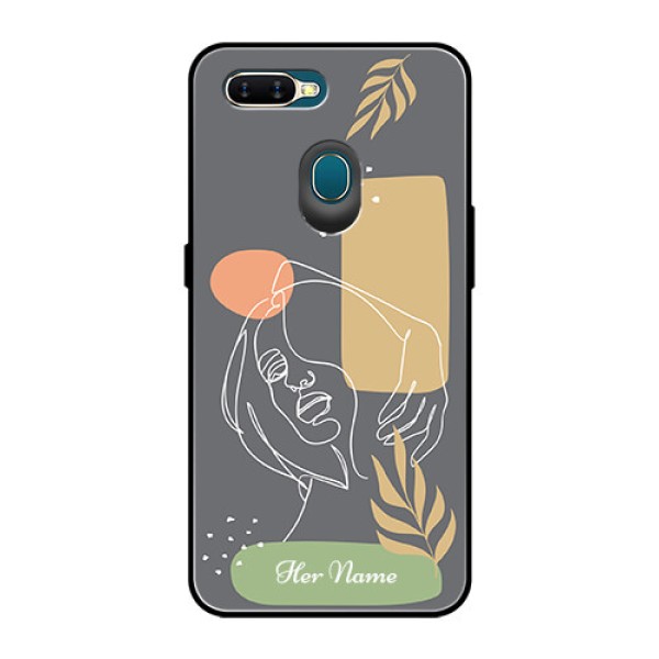 Oppo A7 Custom Glass Phone Case - Gazing Woman line art Design Oppo A7 Custom Glass Phone Case - Gazing Woman line art Design