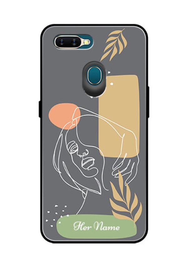 Oppo A7 Custom Glass Phone Case - Gazing Woman line art Design