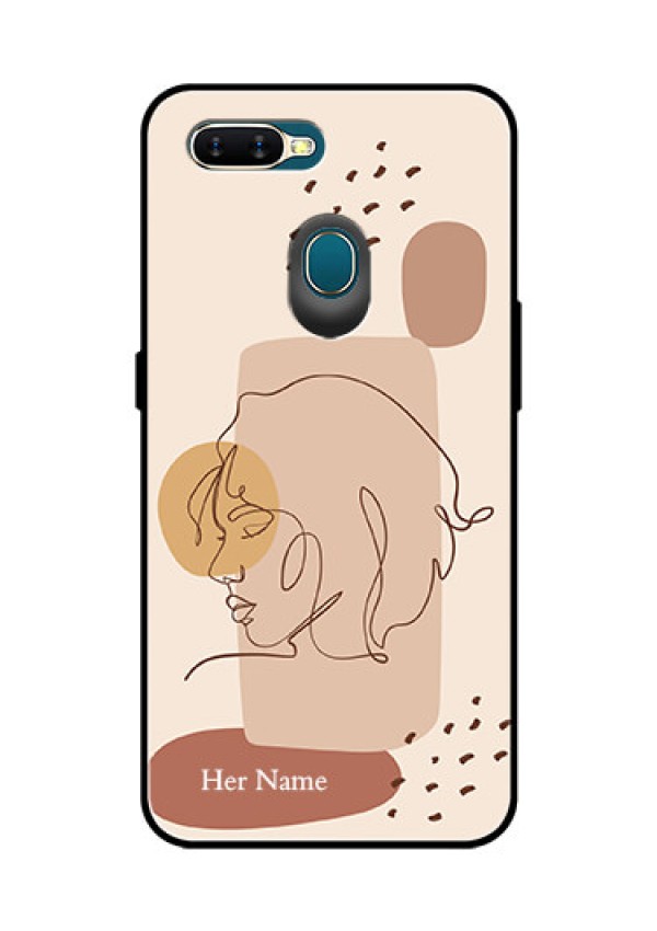 Oppo A7 Photo Printing on Glass Case - Calm Woman line art Design
