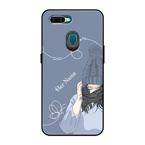 Oppo A7 Custom Glass Mobile Case - Girl in winter outfit Design Oppo A7 Custom Glass Mobile Case - Girl in winter outfit Design