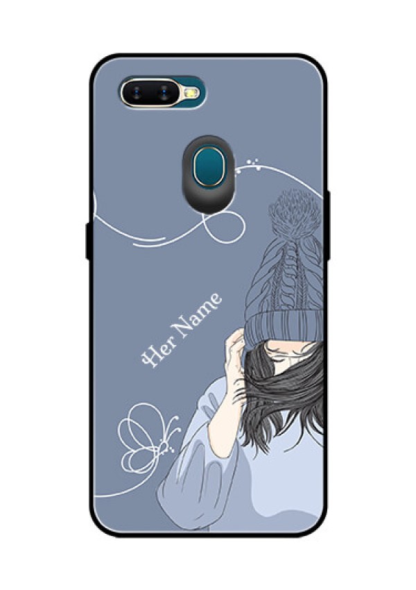Oppo A7 Custom Glass Mobile Case - Girl in winter outfit Design