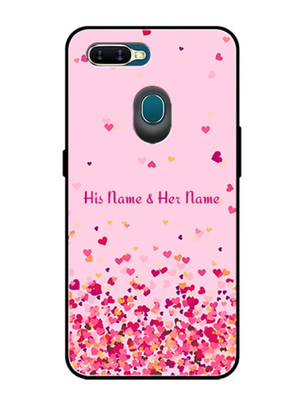 Custom Oppo A7 Photo Printing on Glass Case - Floating Hearts Design