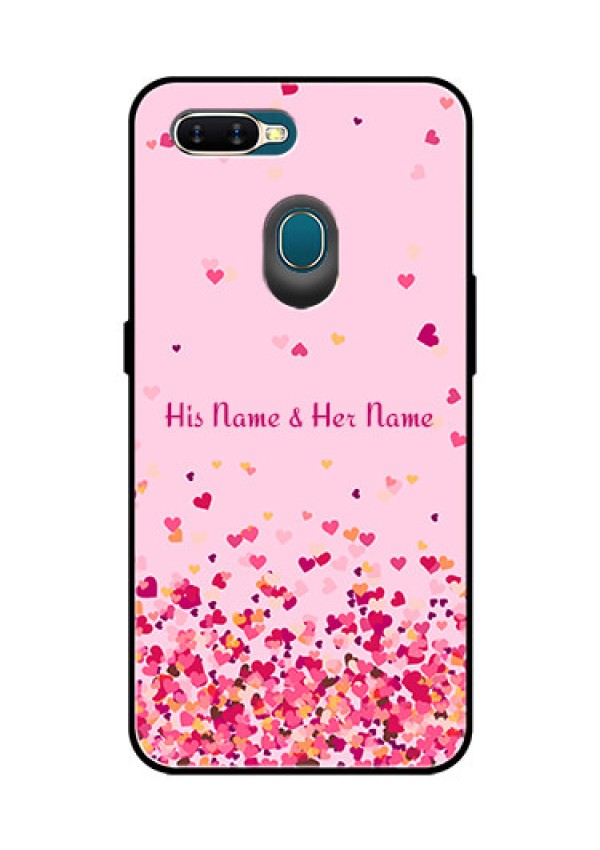 Oppo A7 Photo Printing on Glass Case - Floating Hearts Design