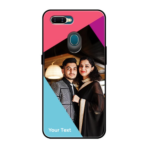 Oppo A7 Custom Glass Mobile Case - Stacked Triple colour Design