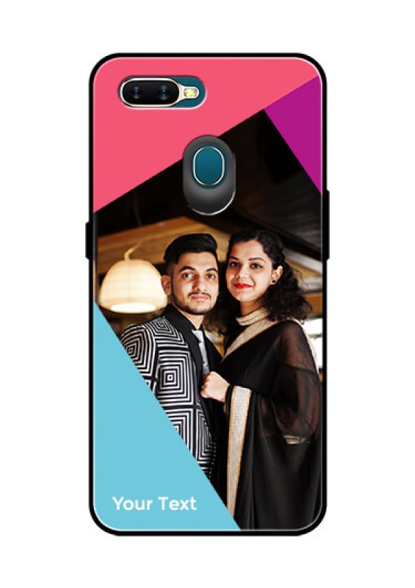 Oppo A7 Custom Glass Mobile Case - Stacked Triple colour Design
