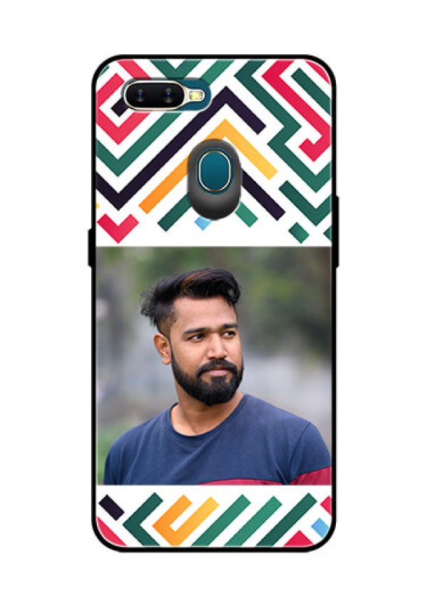 Oppo A7 Personalized Glass Phone Case - Colorful Maze Pattern Design
