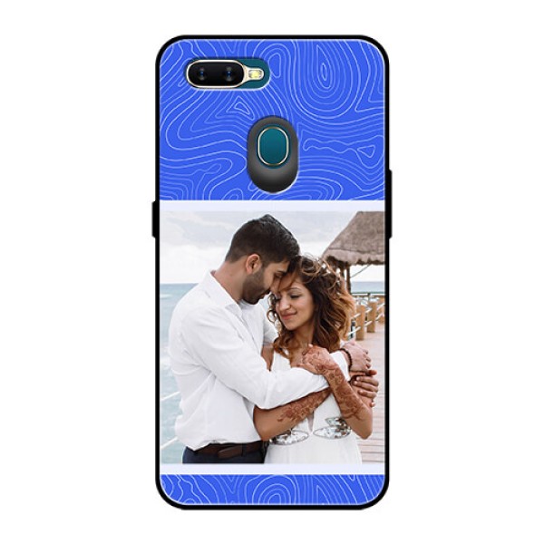 Oppo A7 Custom Glass Mobile Case - Curved line art with blue and white Design