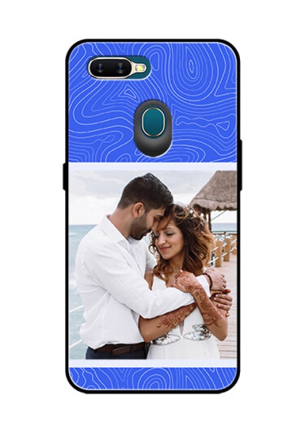 Oppo A7 Custom Glass Mobile Case - Curved line art with blue and white Design