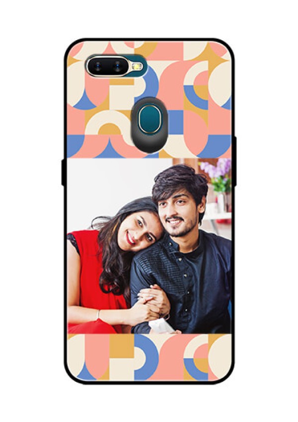 Oppo A7 Photo Printing on Glass Case - Semi-circle Maze Pattern Design