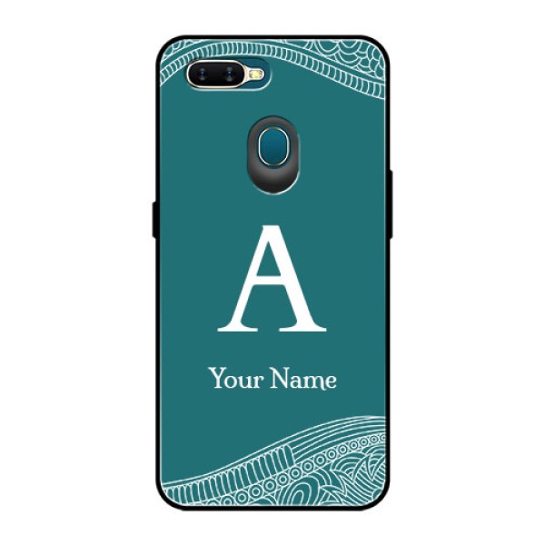 Oppo A7 Personalized Glass Phone Case - line art pattern with custom name Design