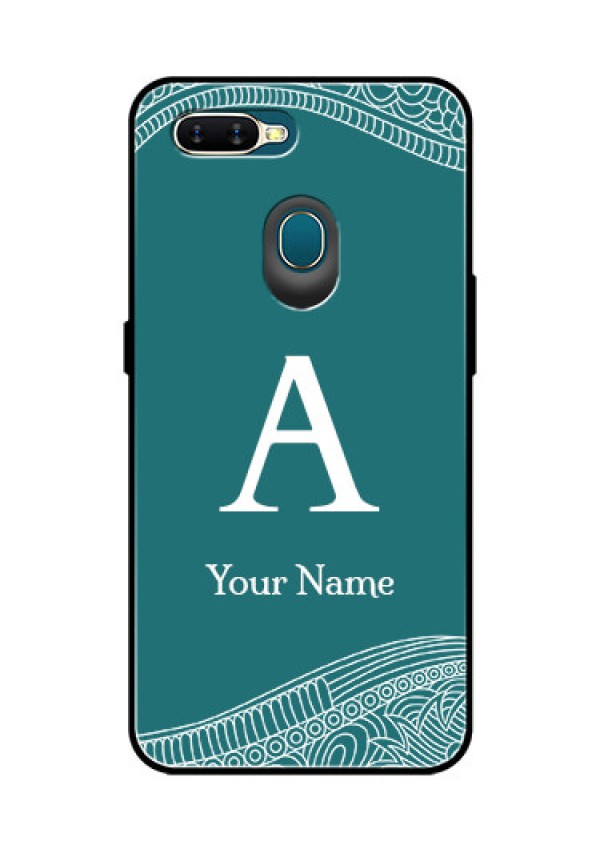 Oppo A7 Personalized Glass Phone Case - line art pattern with custom name Design