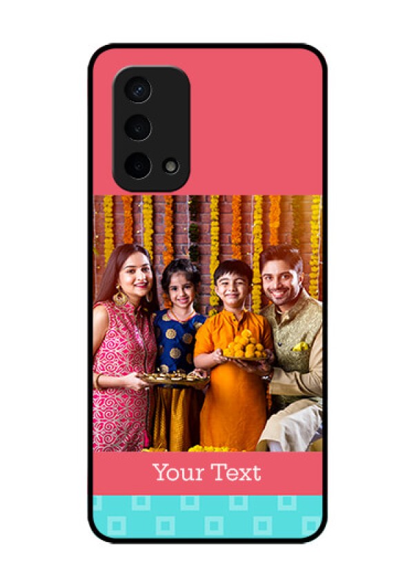 Oppo A74 5G Personalized Glass Phone Case - Peach & Blue Color Design