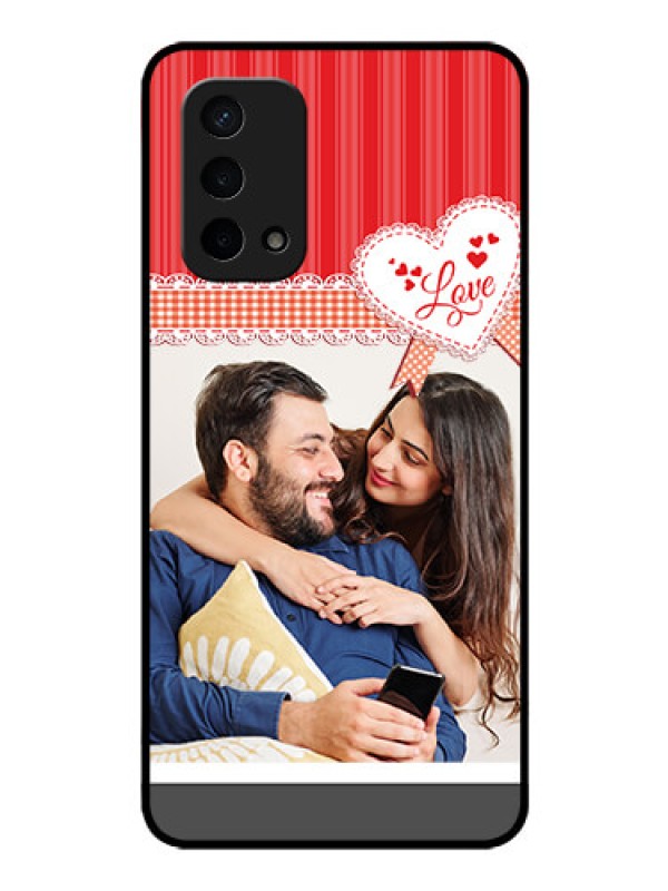 Custom Oppo A74 5G Custom Glass Mobile Case - Red Love Pattern Design